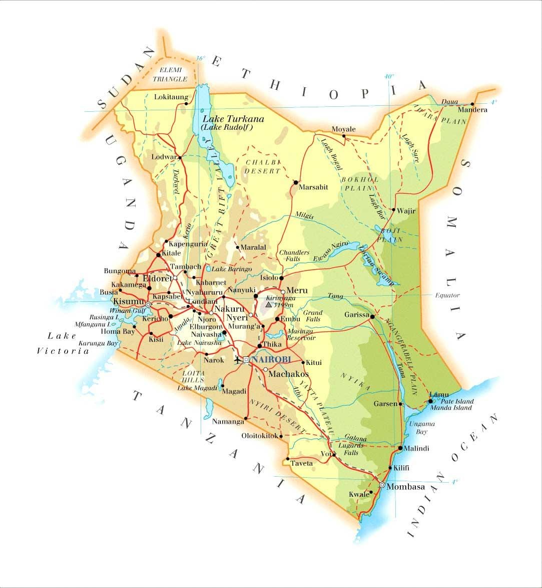 Kenya fizikai jellemzők térkép