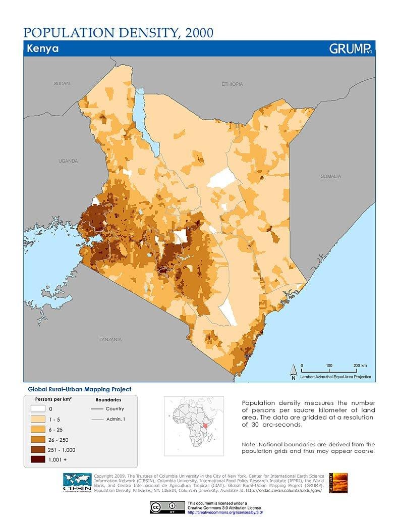 Kenya népsűrűség térkép