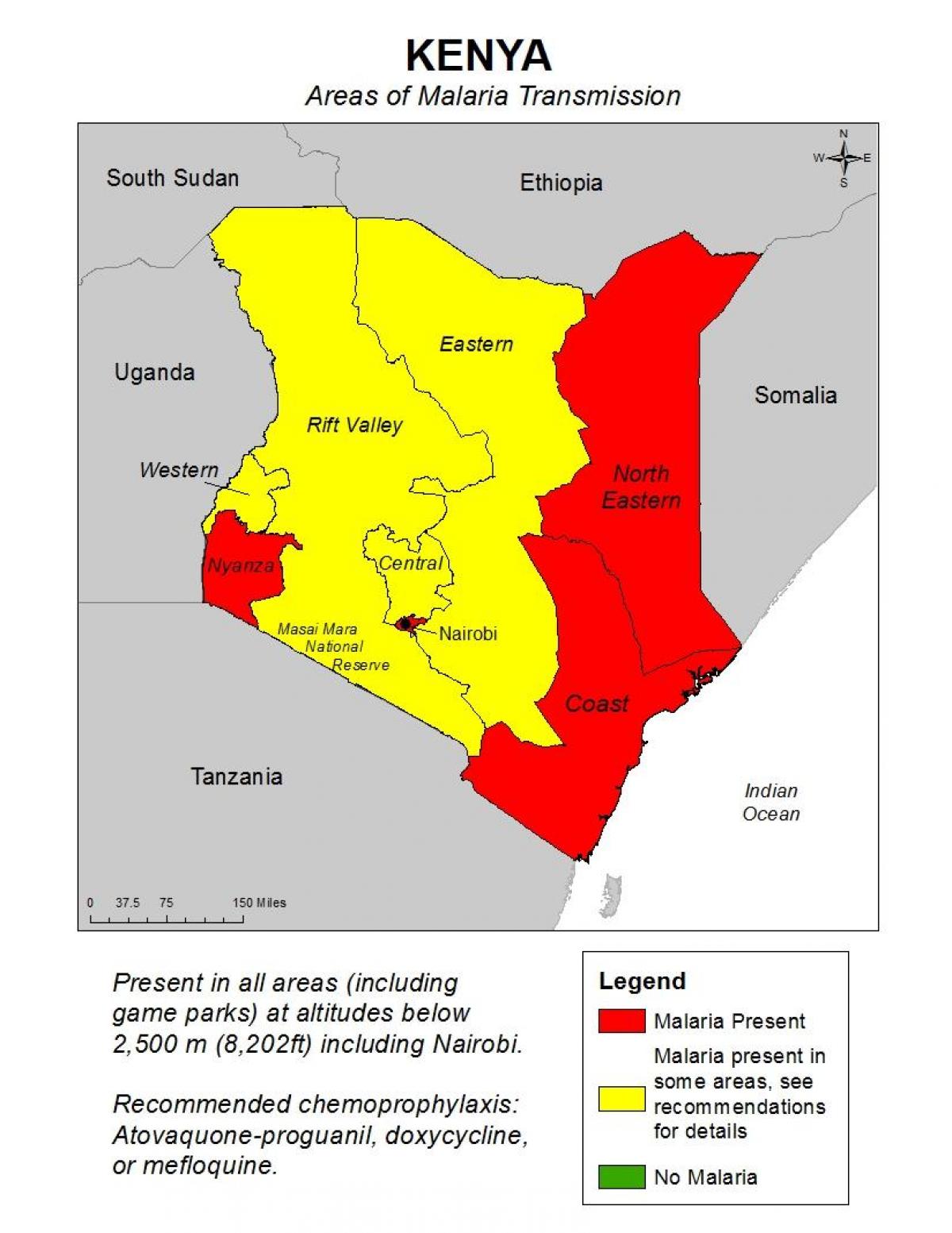 térkép Kenya malária