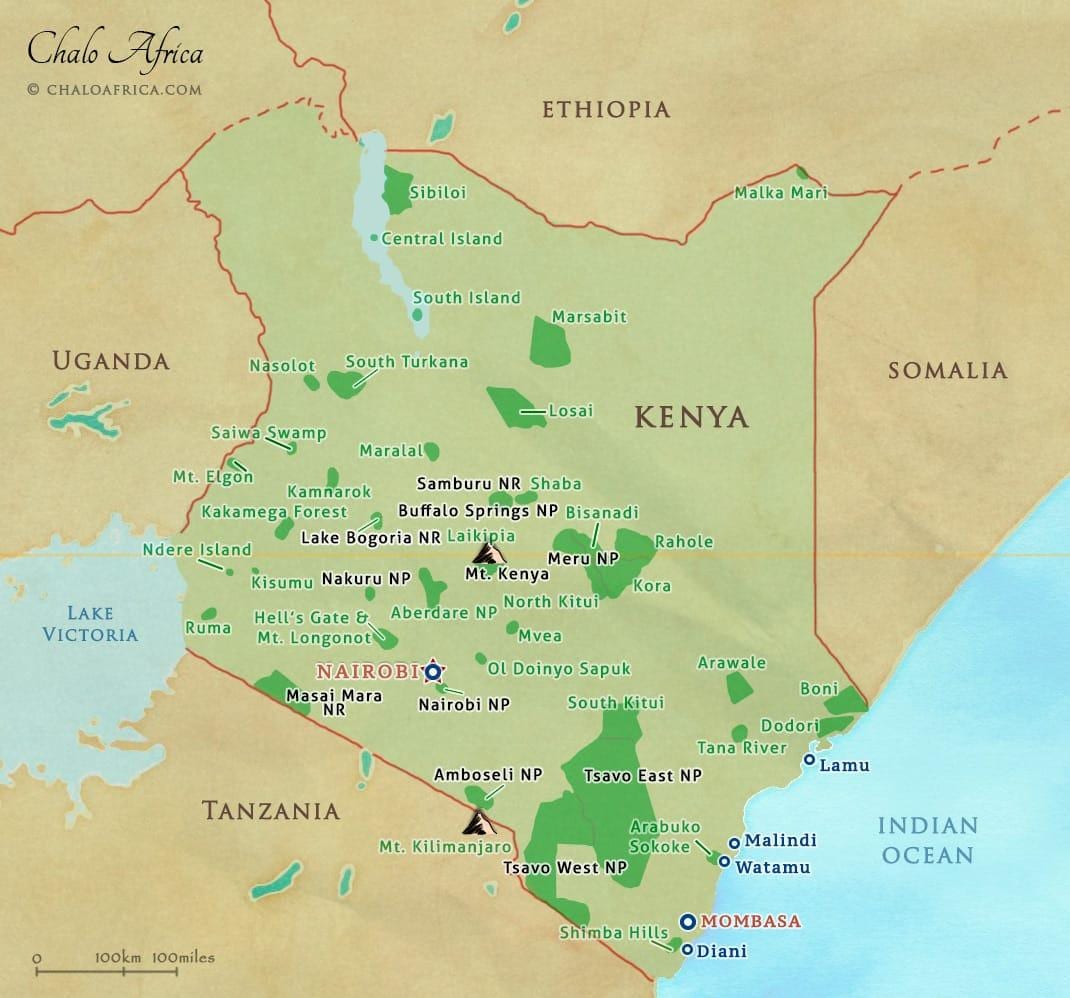 térkép Kenya nemzeti parkok, illetve fenntartja