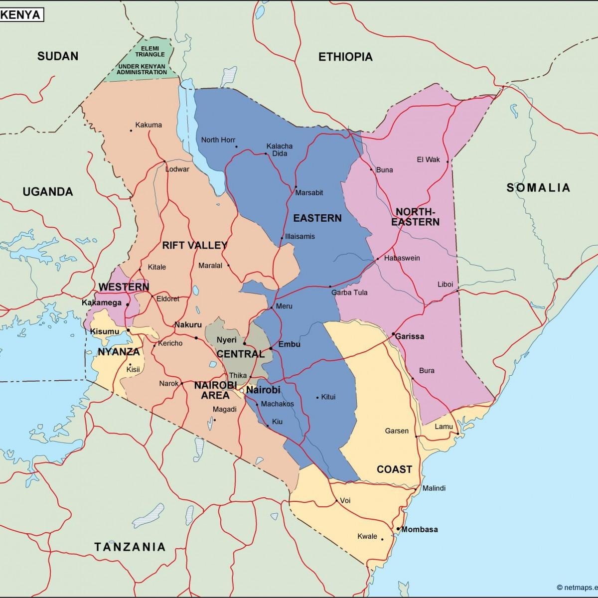 térkép Kenya mutatja, folyók