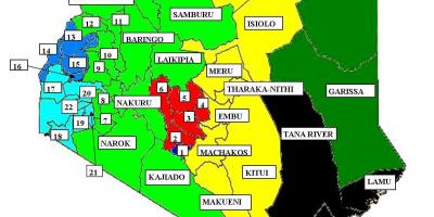 Térkép 47 megyék Kenyában 