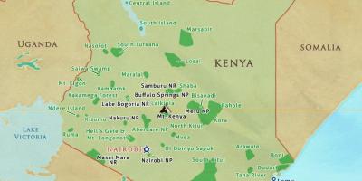 Térkép Kenya nemzeti parkok, illetve fenntartja